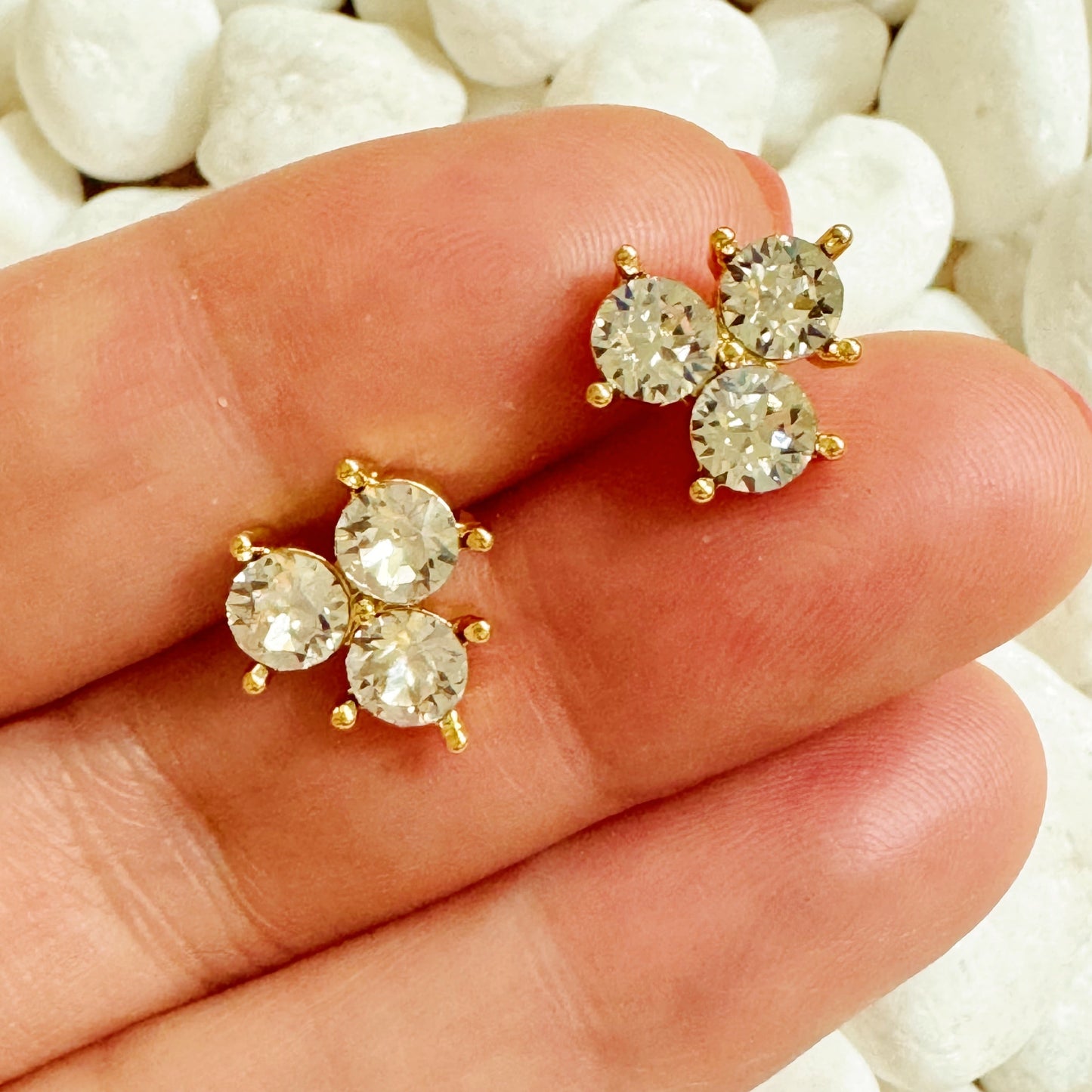 Faceted Trio Crystals Stud Earrings - Aaria Tees