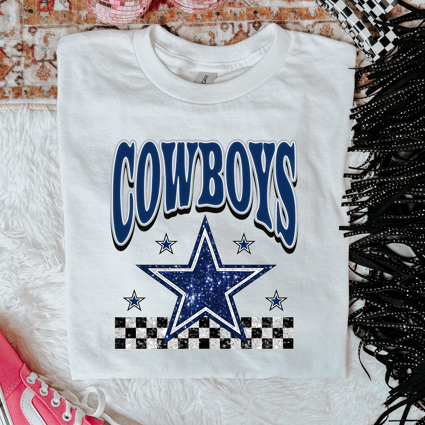 Faux Glitter Cowboys Graphic Tee - Aaria Tees