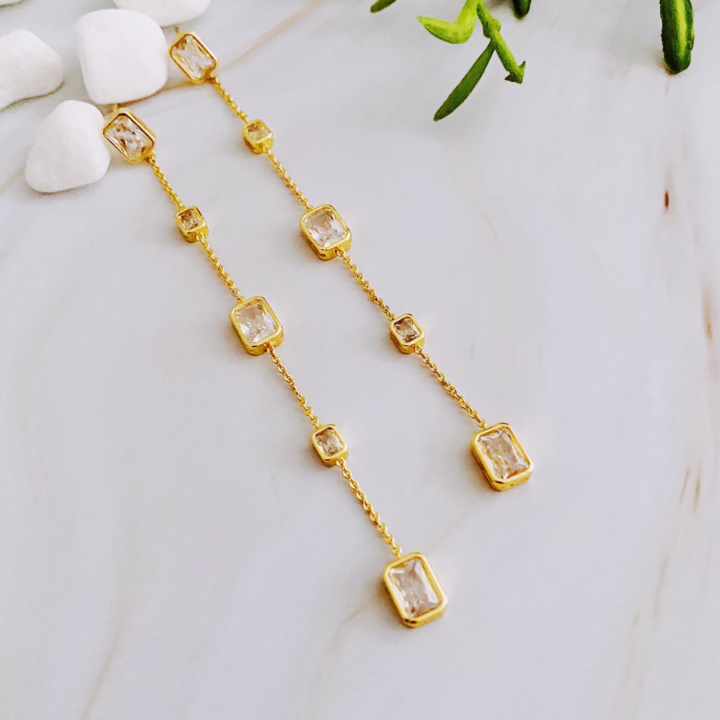 Five Stones Dangle Drop Earrings - Aaria Tees