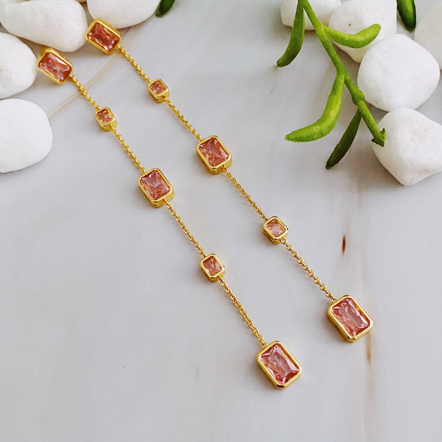 Five Stones Dangle Drop Earrings - Aaria Tees