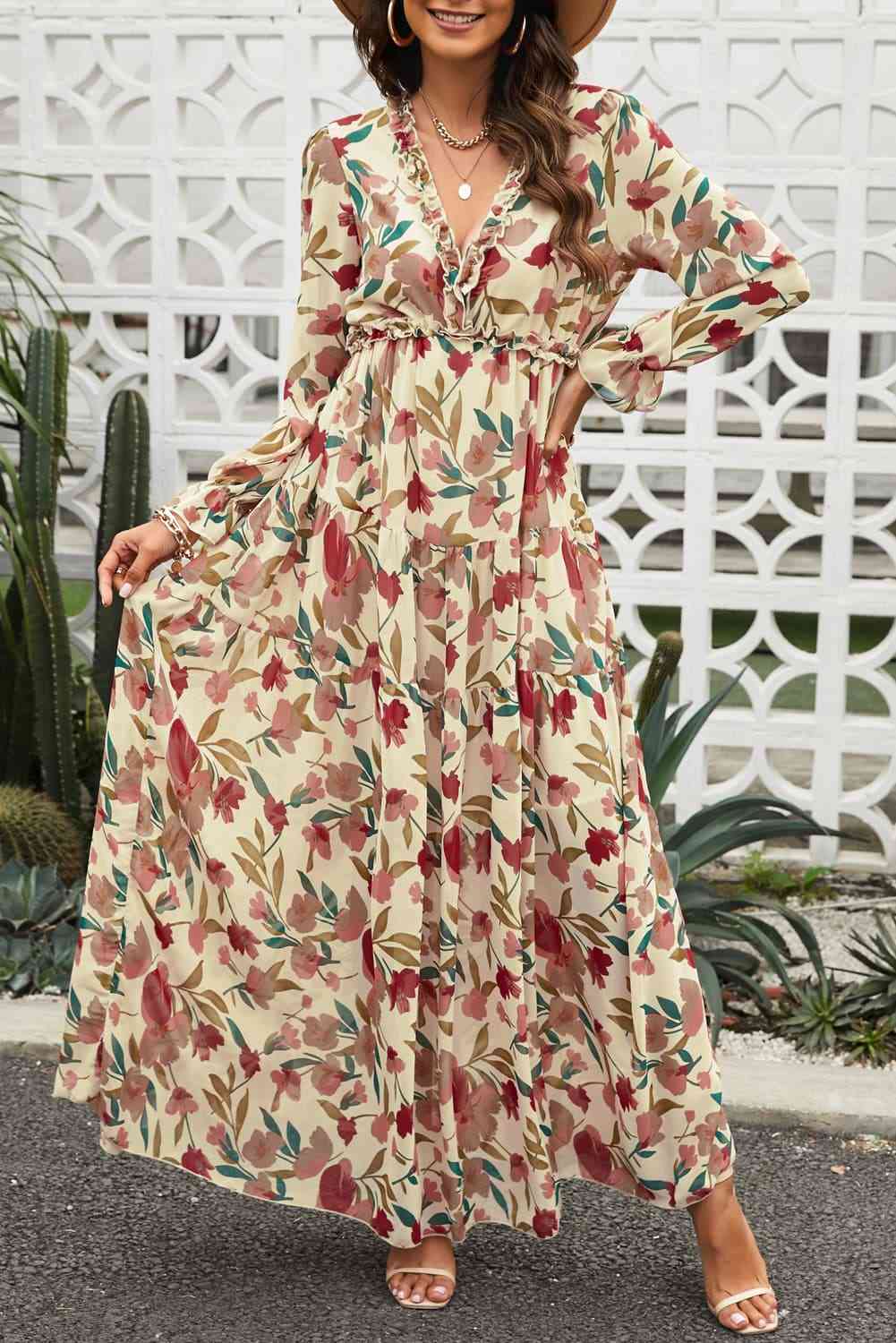 Floral Frill Maxi Dress - Aaria Tees