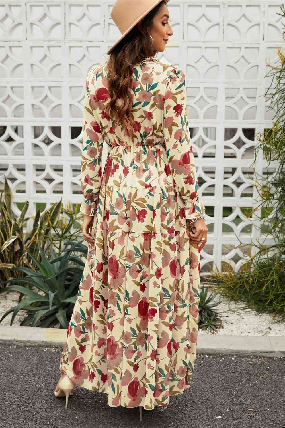 Floral Frill Maxi Dress - Aaria Tees