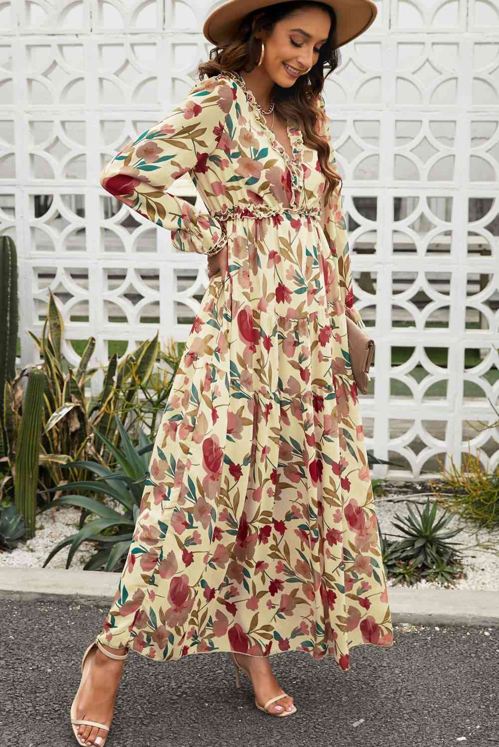 Floral Frill Maxi Dress - Aaria Tees