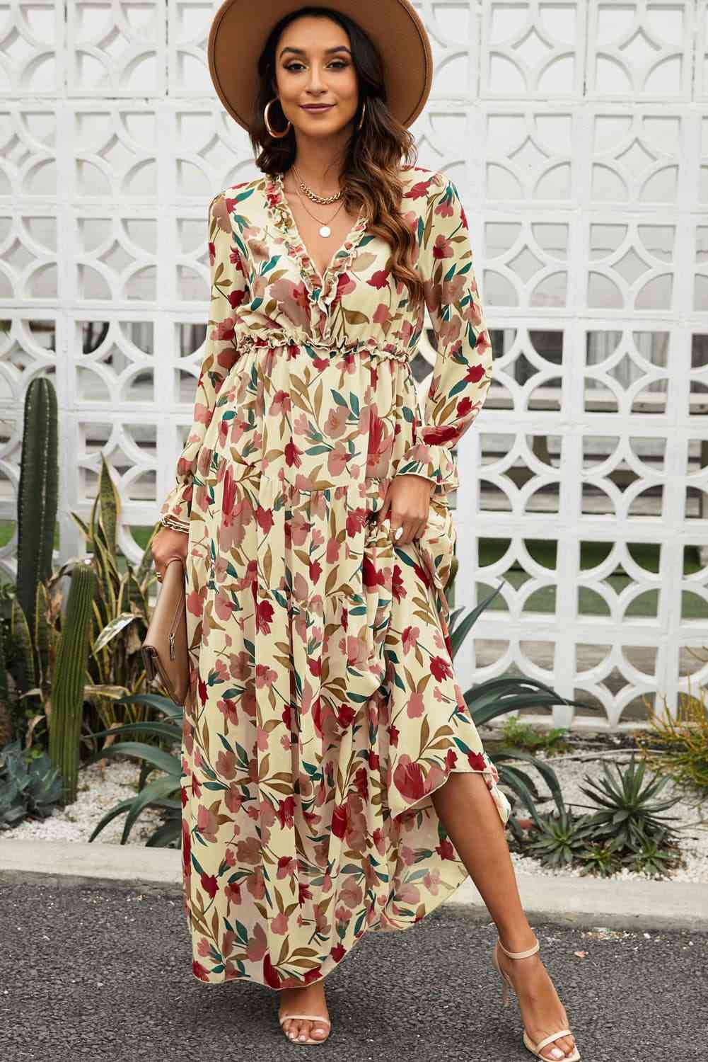 Floral Frill Maxi Dress - Aaria Tees