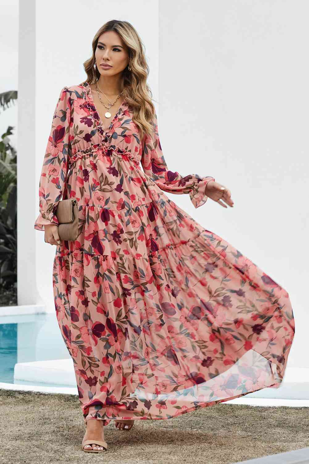 Floral Frill Maxi Dress - Aaria Tees
