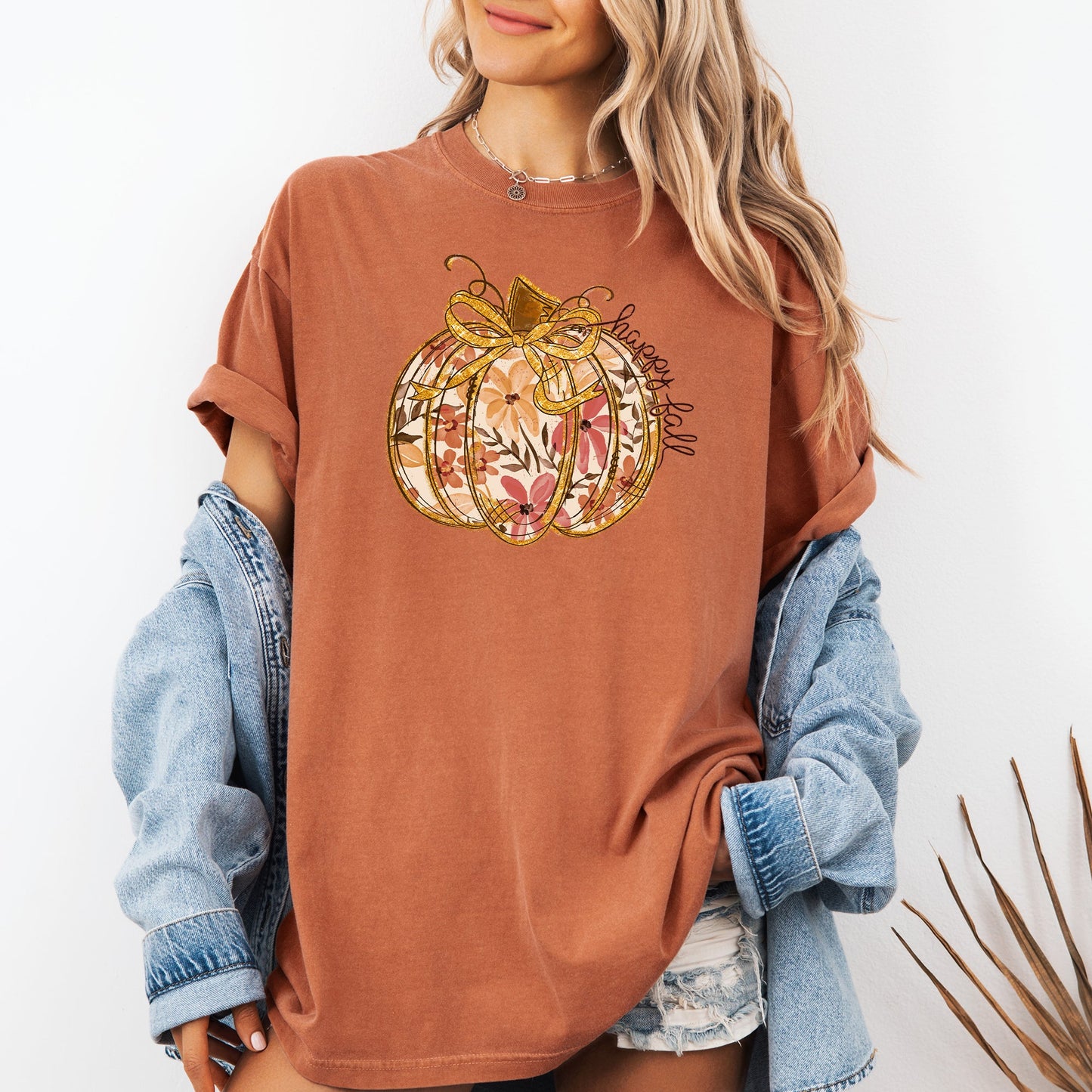 Floral Pumpkin, Happy Fall, Flowers, Autumn, Thanksgiving Tshirt Comfort Colors T-Shirt
