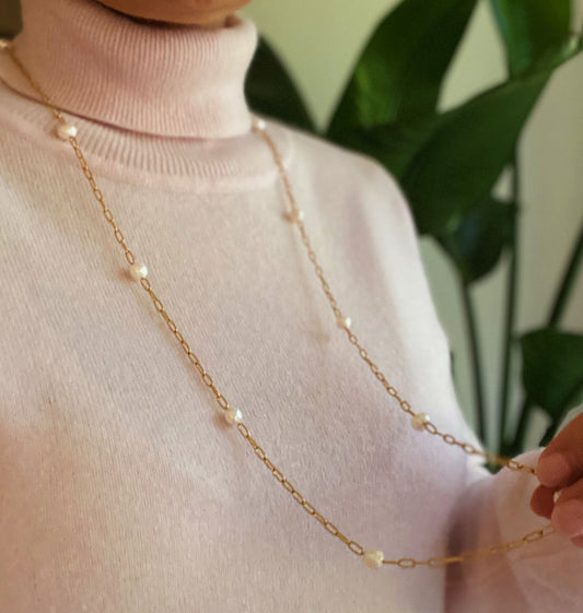 Freshwater Pearl Long Chain Necklace - Aaria Tees