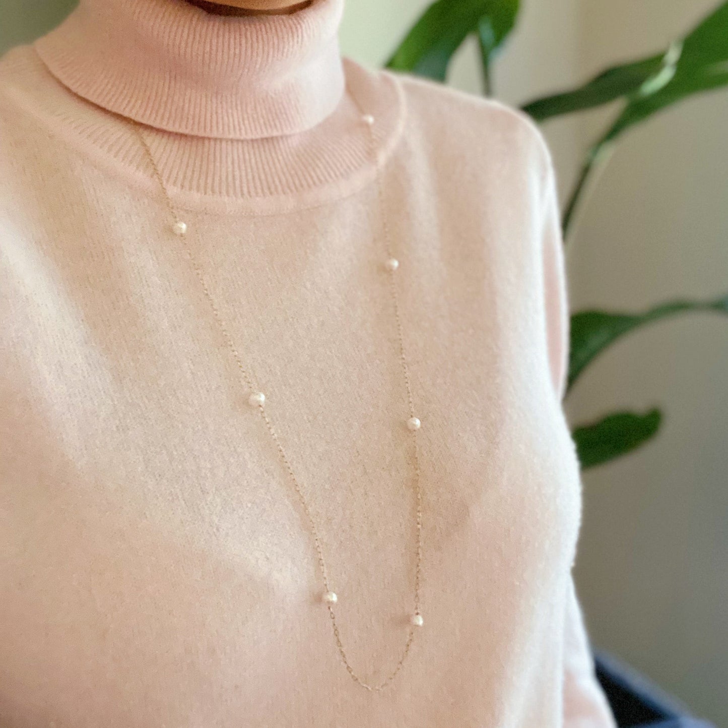 Freshwater Pearl Long Chain Necklace - Aaria Tees