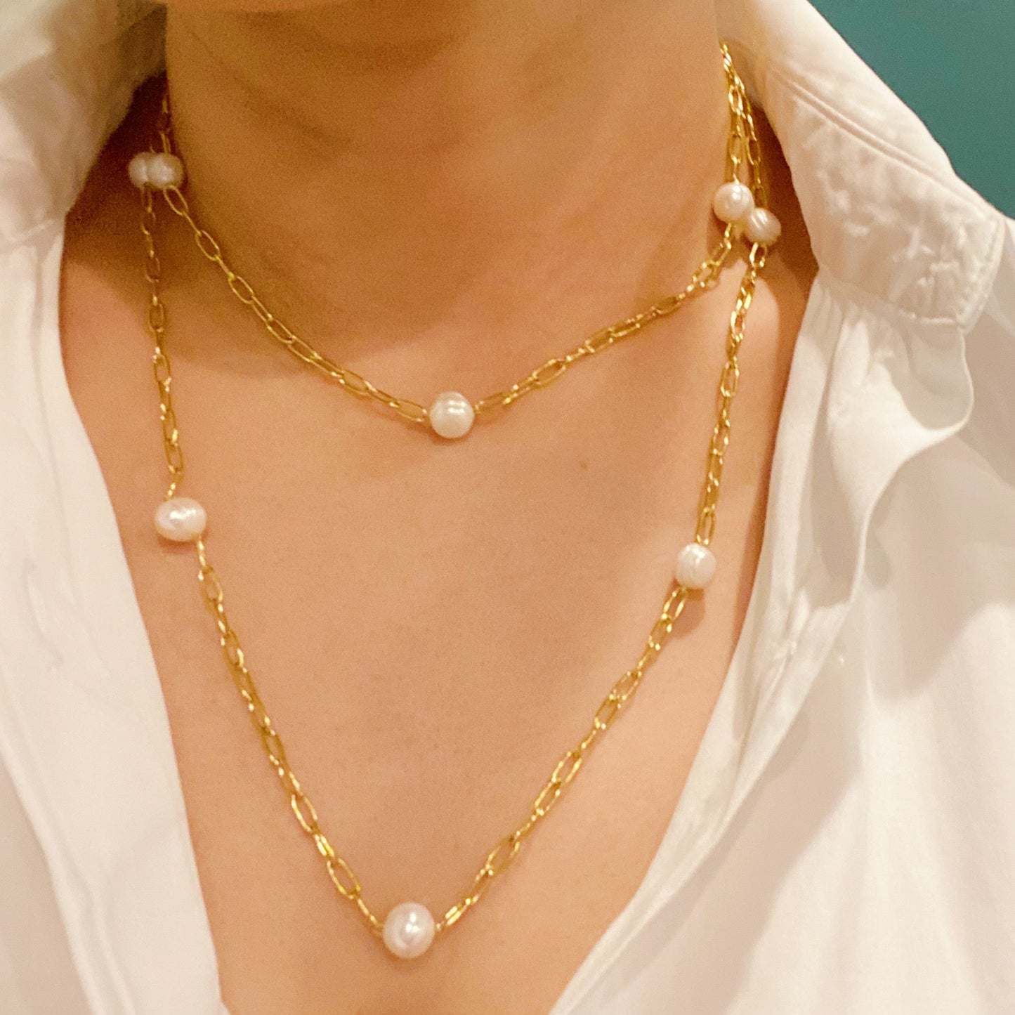 Freshwater Pearl Long Chain Necklace - Aaria Tees