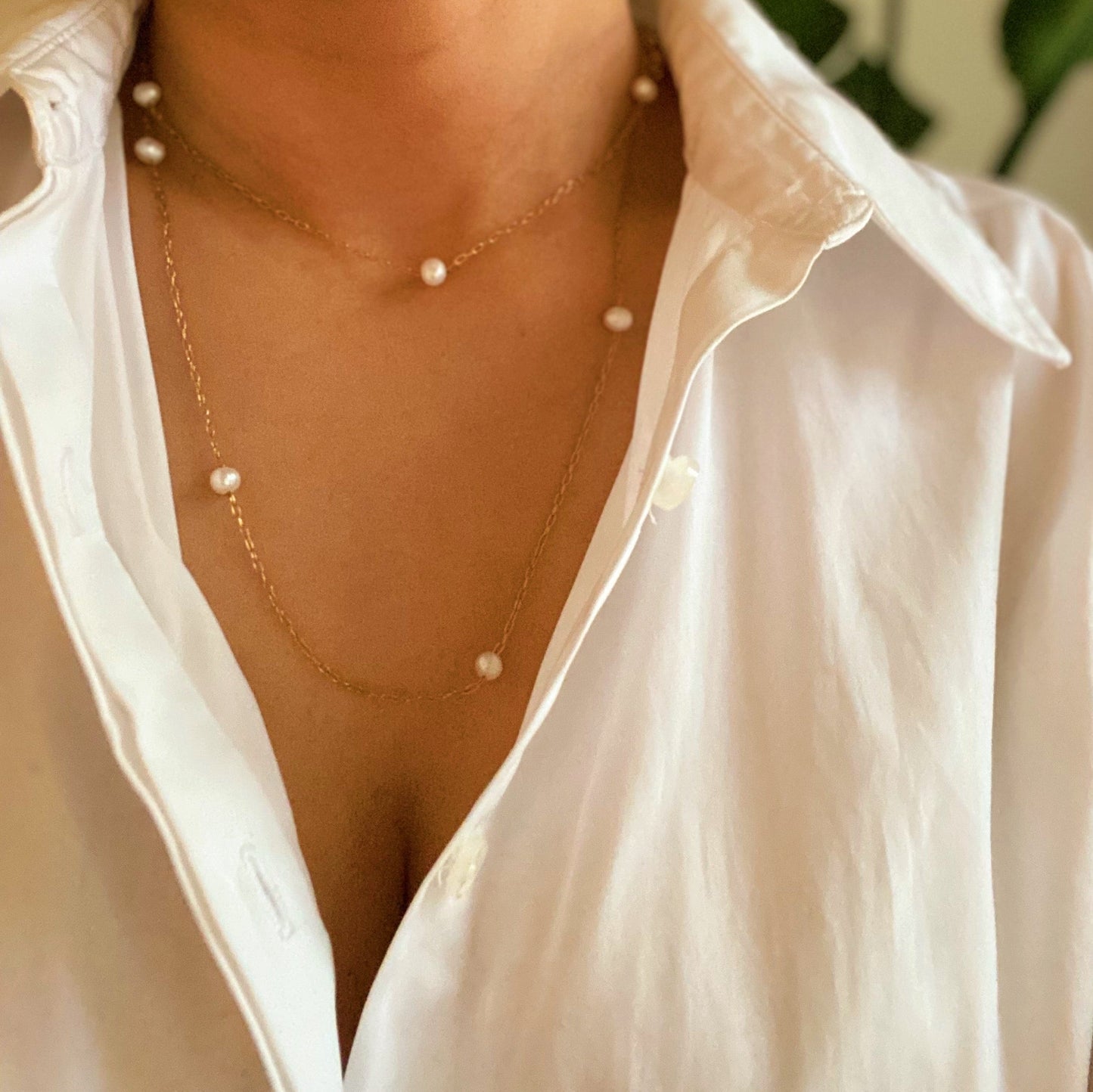 Freshwater Pearl Long Chain Necklace - Aaria Tees