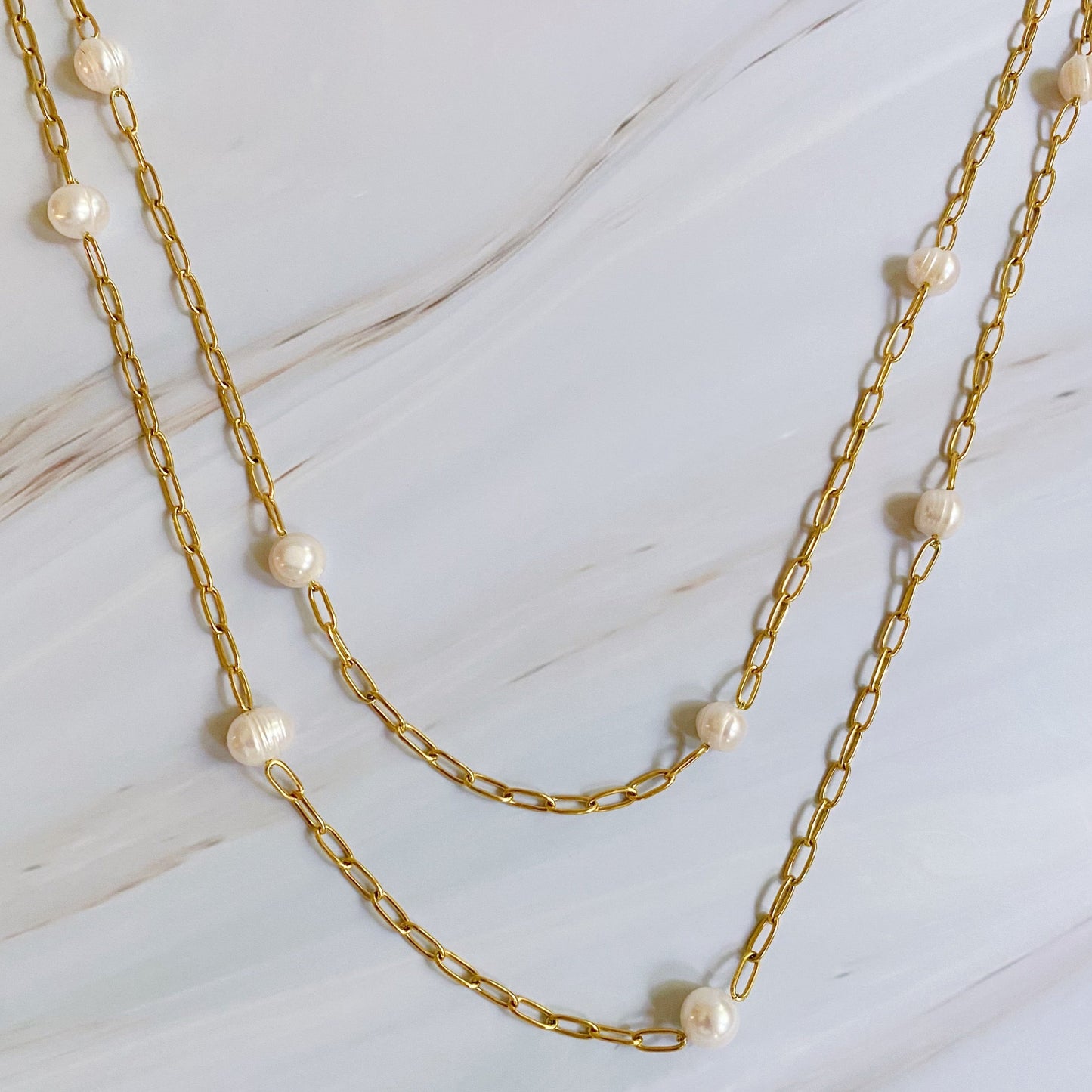 Freshwater Pearl Long Chain Necklace - Aaria Tees