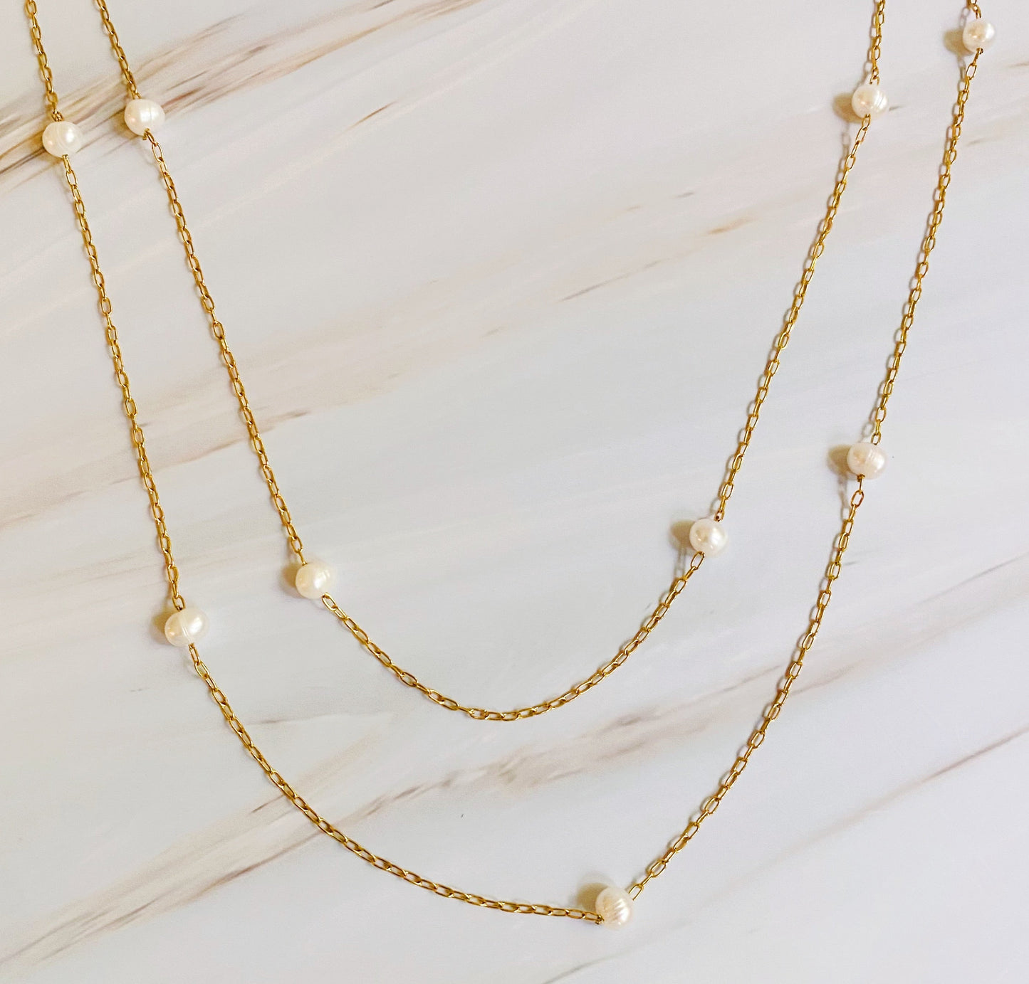 Freshwater Pearl Long Chain Necklace - Aaria Tees