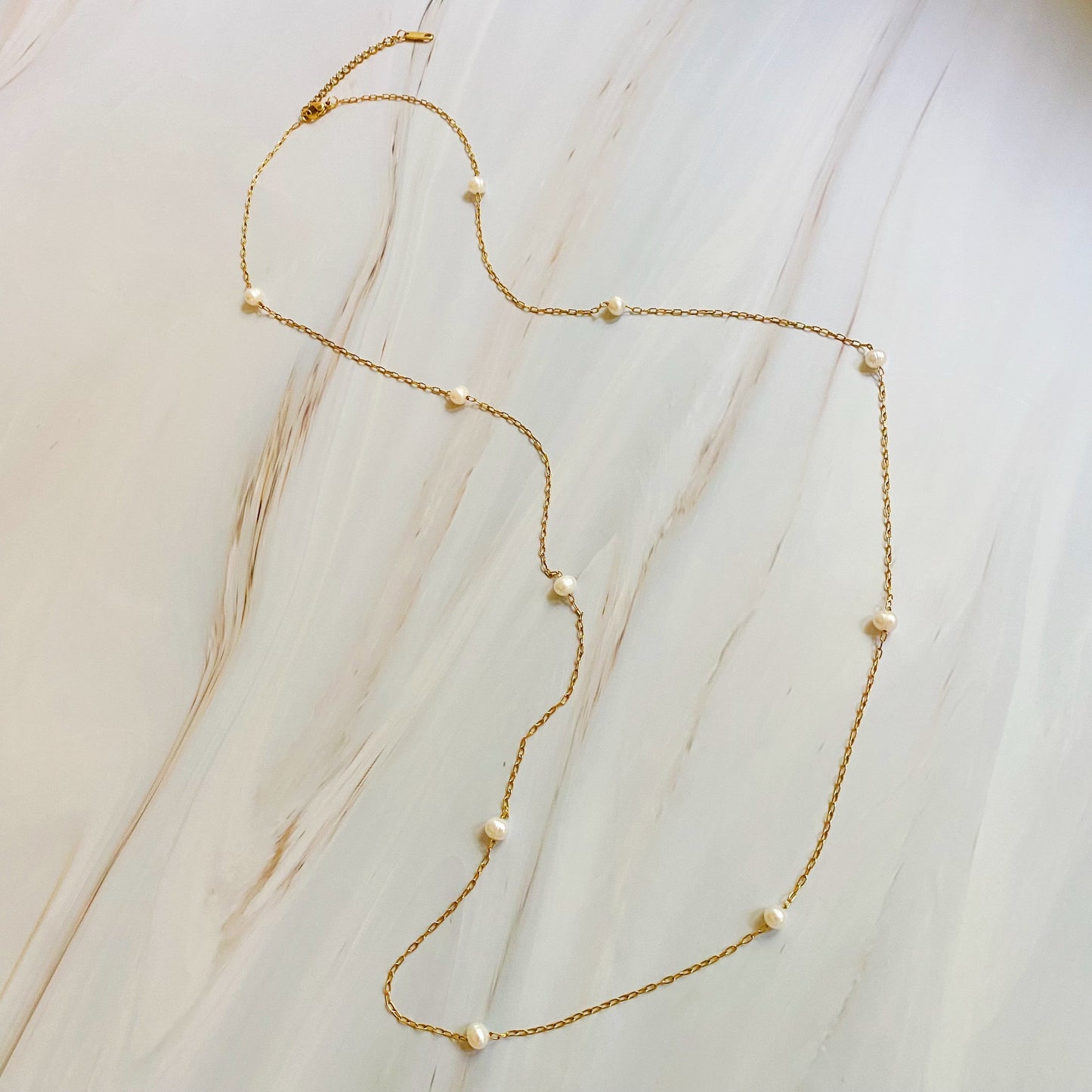 Freshwater Pearl Long Chain Necklace - Aaria Tees