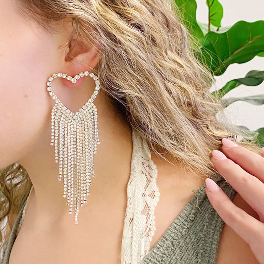 Fringed Shine Heart Earrings - Aaria Tees