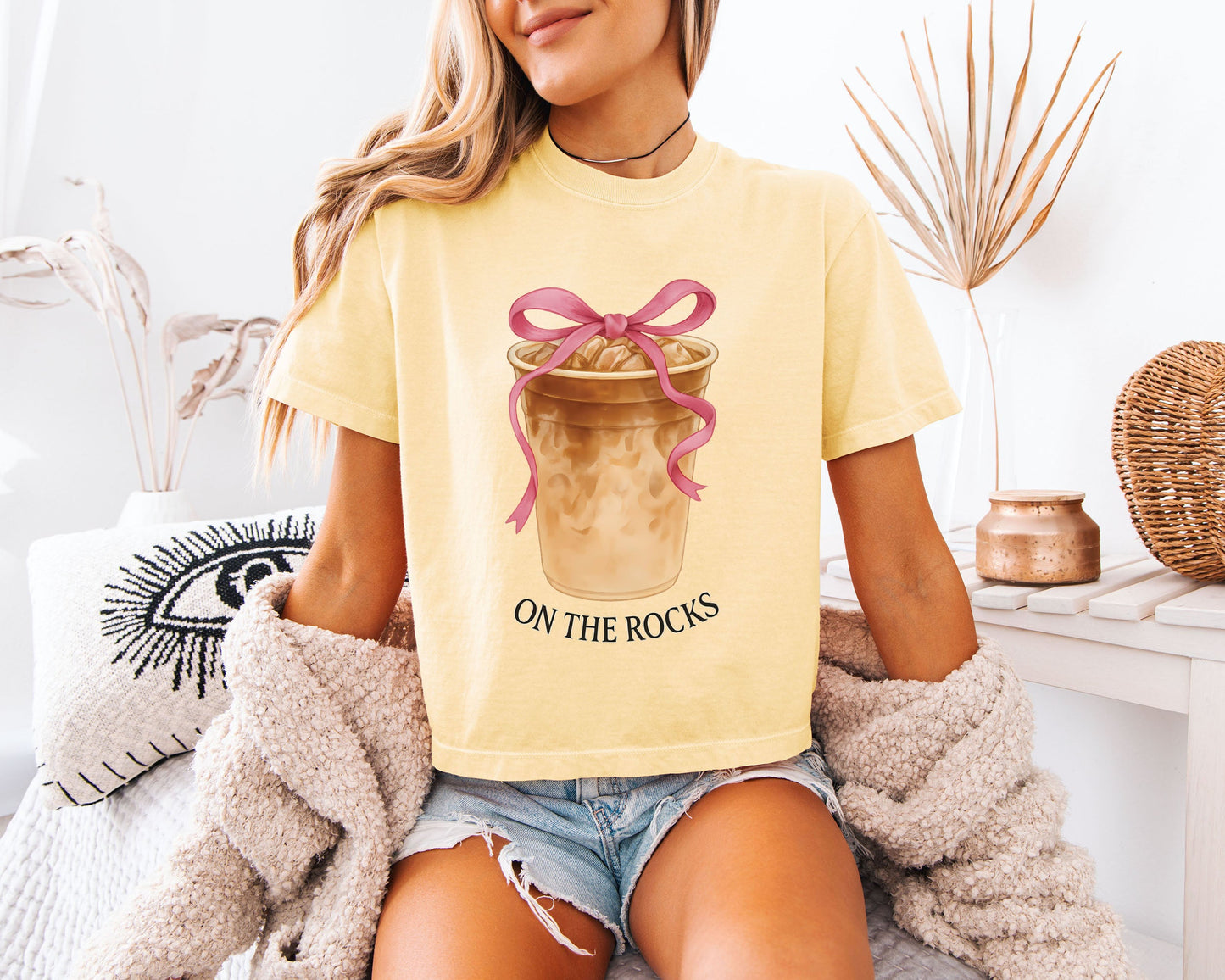 On the Rock Coffee Iced Latte Iced Coffee Garment Dyed Women's Slightly Cropped T Shirt