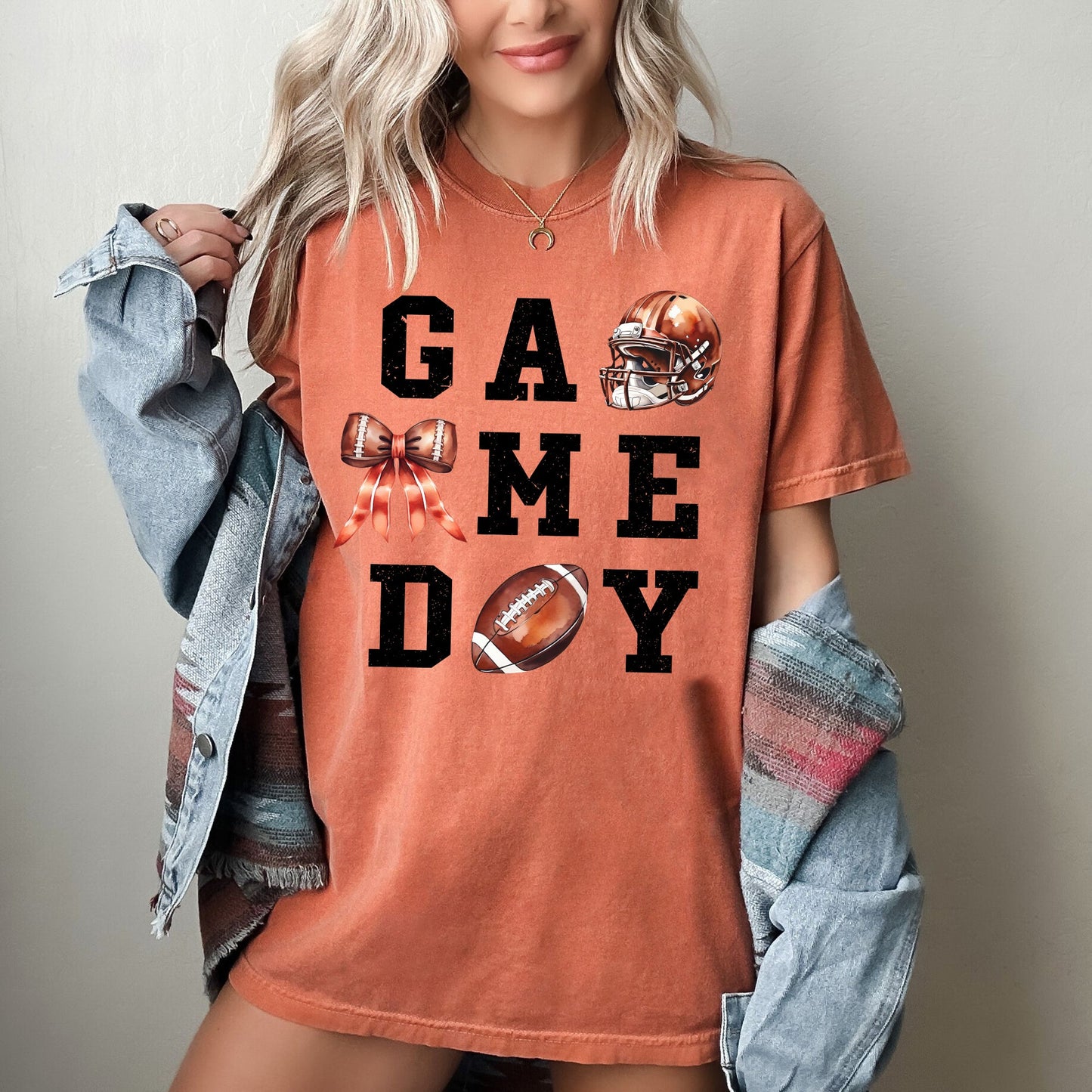 Game Day, Coquette, Ribbon, Girly, Football, Sports, Game Day, Big Game, Touchdown, Tailgate Party Tshirt Comfort Colors T-Shirt