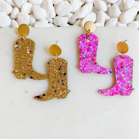 Glittered Up Cowgirl Earrings - Aaria Tees