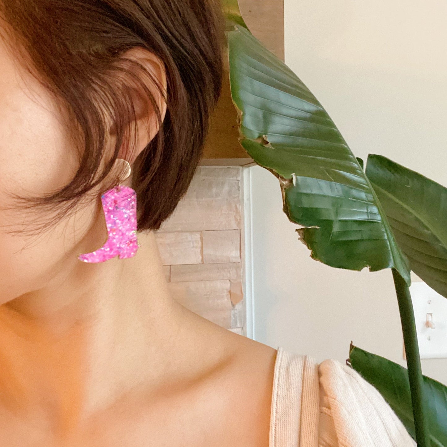 Glittered Up Cowgirl Earrings - Aaria Tees