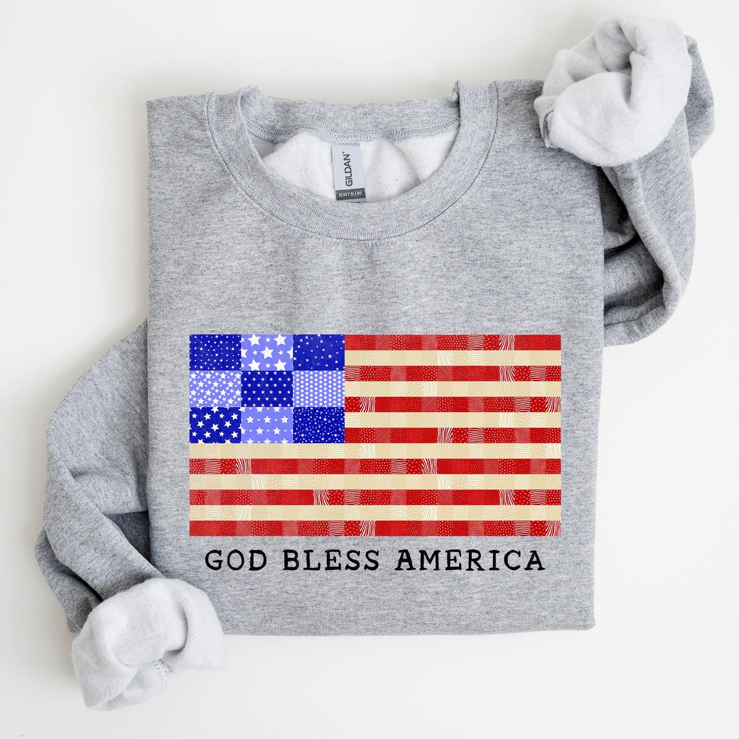 God Bless America, Quilt, Flag, 4th of July Sweatshirt