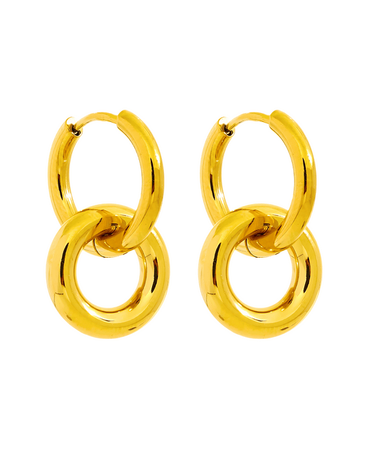 Gold Hoops Earrings - Double Circle - Aaria Tees