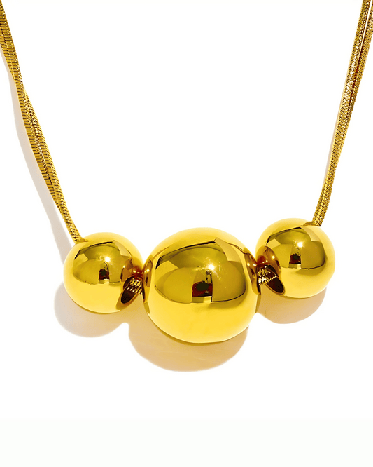 Gold Pendant Necklace - Triple Beads - Aaria Tees