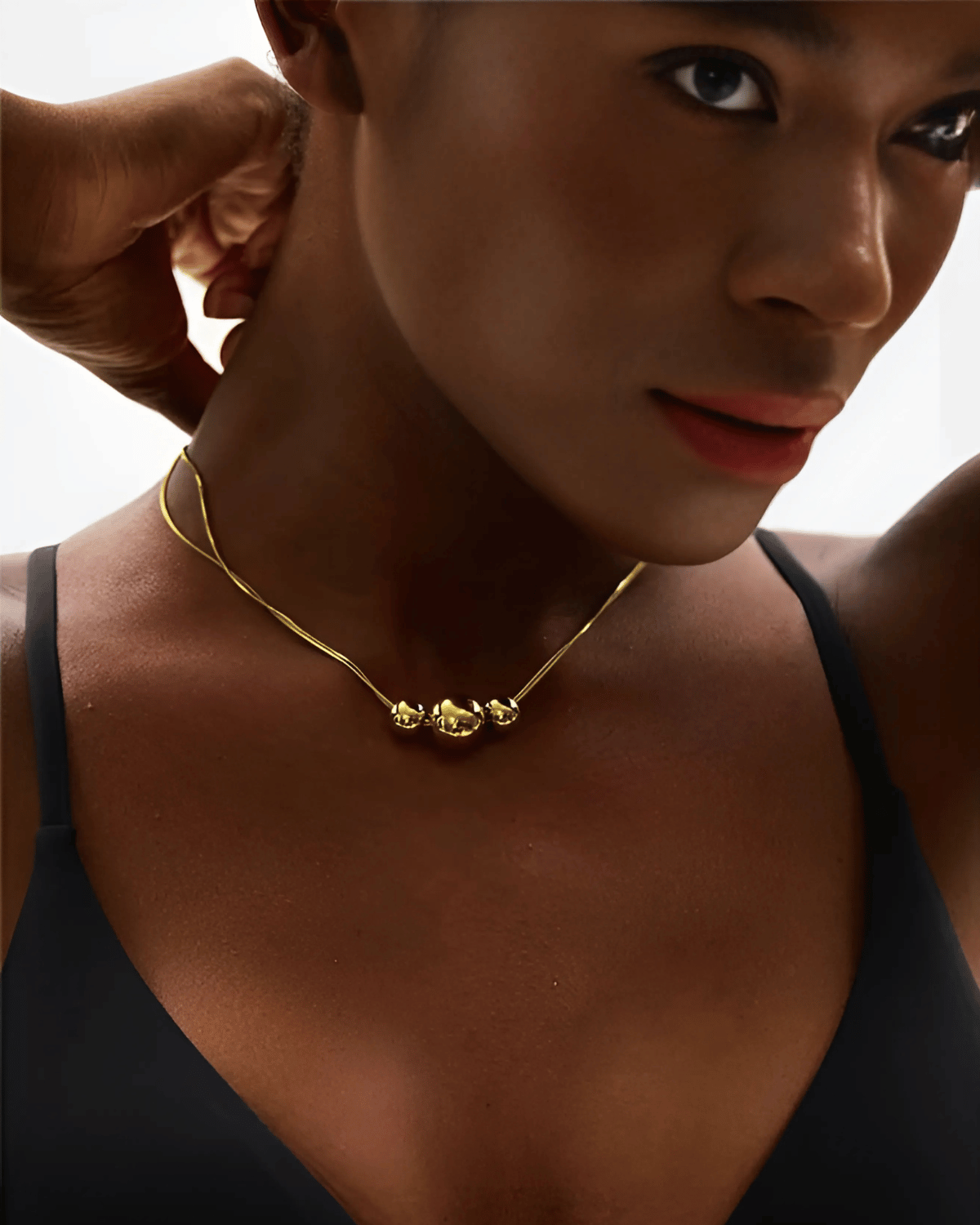 Gold Pendant Necklace - Triple Beads - Aaria Tees