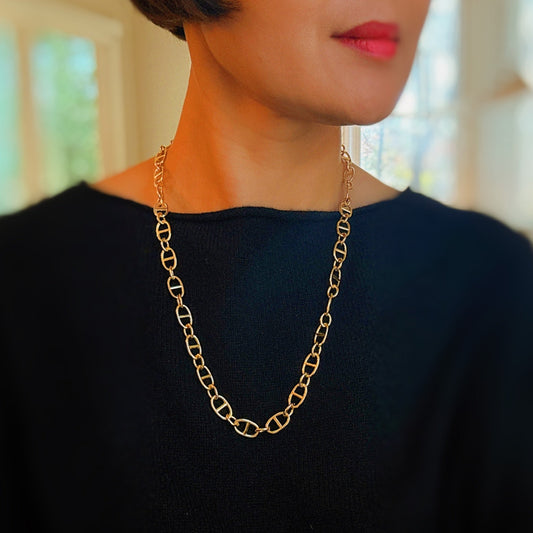Golden Bit Linked Longer Chain Necklace - Aaria Tees