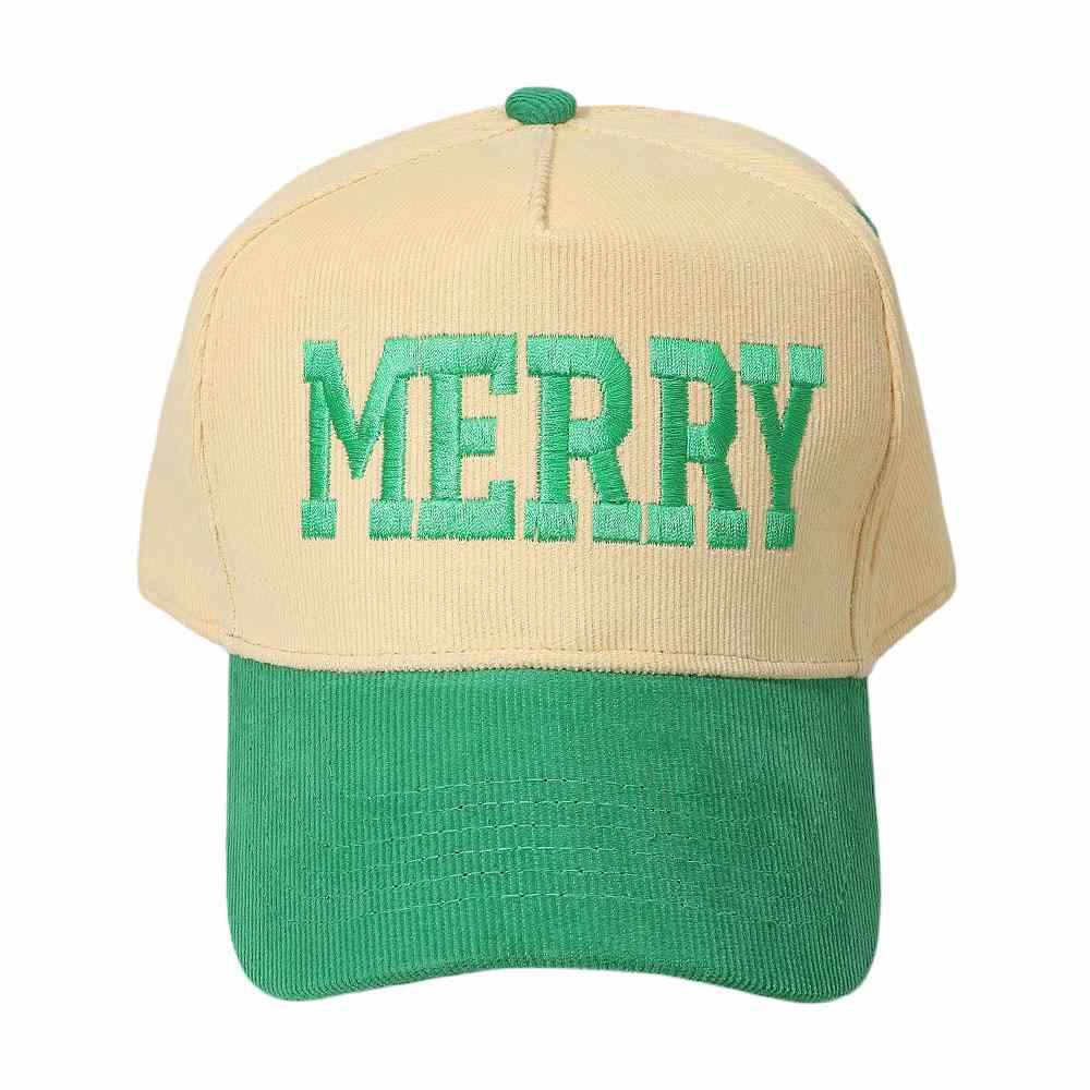MERRY Message Embroidered Corduroy Baseball Cap