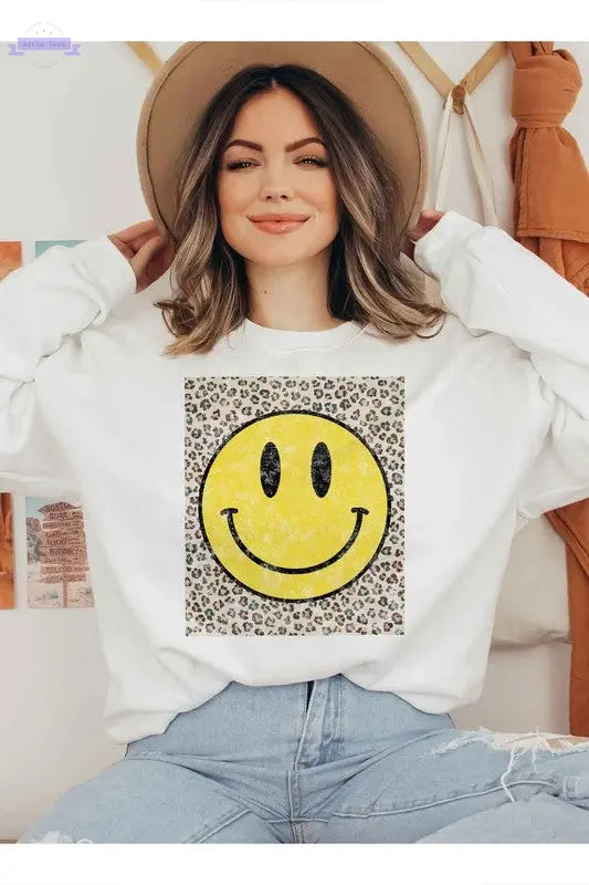 HAPPY LEOPARD GRAPHIC SWEATSHIRT PLUS SIZE - Aaria Tees