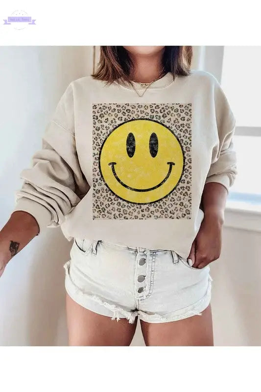 HAPPY LEOPARD GRAPHIC SWEATSHIRT PLUS SIZE - Aaria Tees