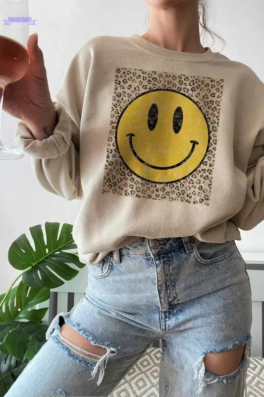 HAPPY LEOPARD GRAPHIC SWEATSHIRT PLUS SIZE - Aaria Tees