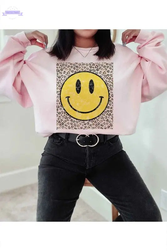 HAPPY LEOPARD GRAPHIC SWEATSHIRT PLUS SIZE - Aaria Tees