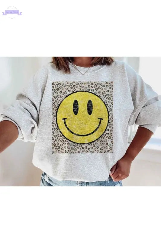 HAPPY LEOPARD GRAPHIC SWEATSHIRT PLUS SIZE - Aaria Tees