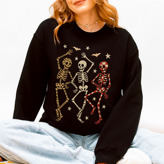 Halloween Dancing Skeletons Shirt, Retro Skeletons, Spooky Season, Leopard Checker Cherry Print, Boo, Fall, Halloween Sweatshirt