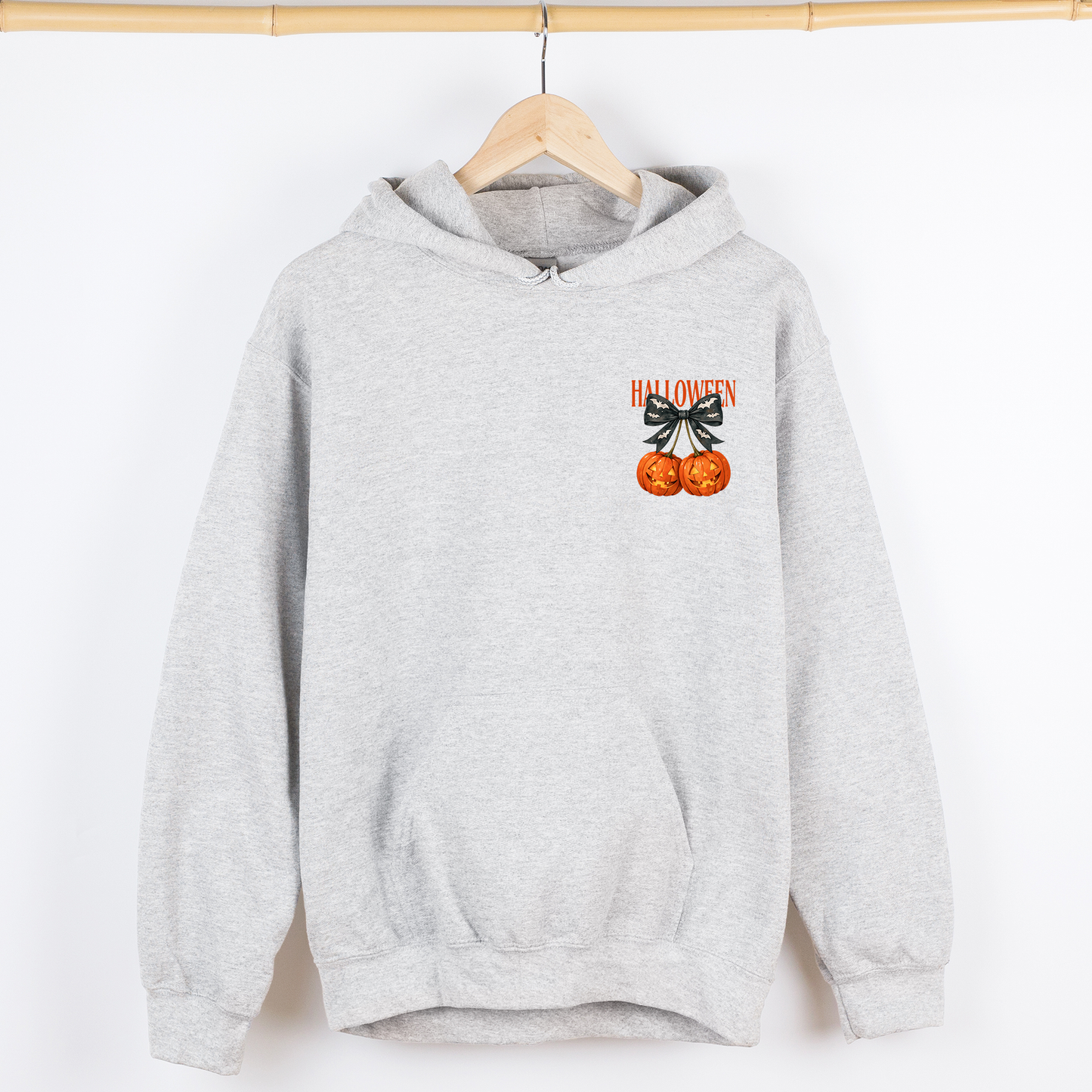 Halloween Jack-o-Lanterns, Cherry, Coquette, Cute, Adorable, Pocket, Graphic Hoodie, Hooded Sweatshirt