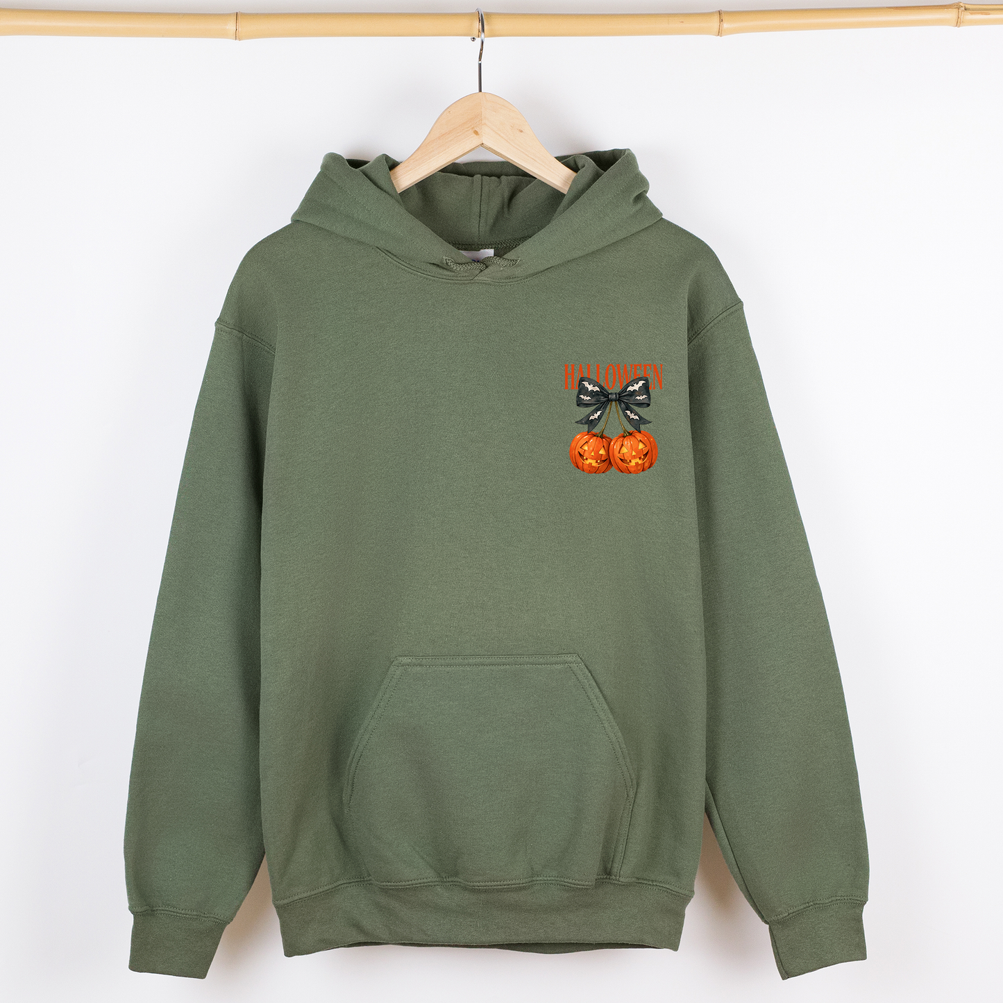 Halloween Jack-o-Lanterns, Cherry, Coquette, Cute, Adorable, Pocket, Graphic Hoodie, Hooded Sweatshirt
