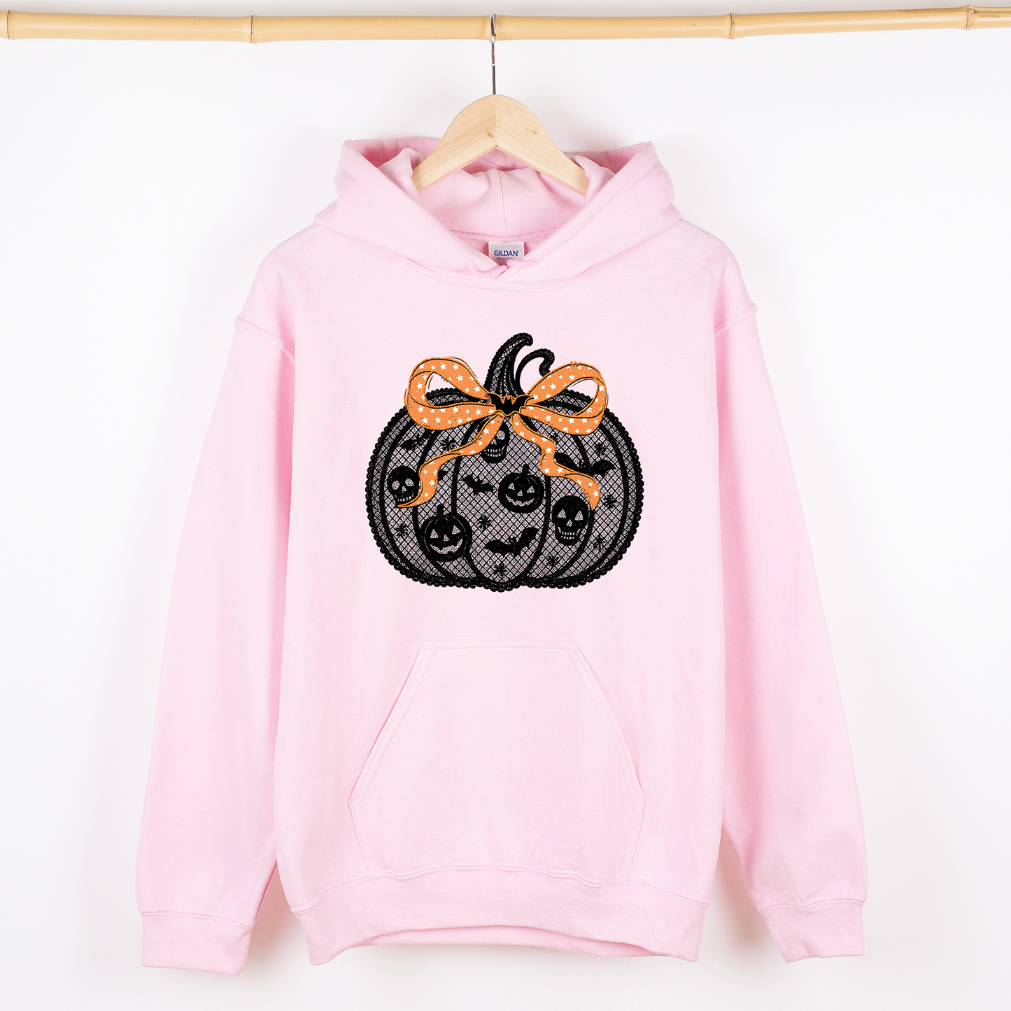 Halloween Pumpkin, Faux Lace, Coquette, Ribbon, Bows, Graphic Hoodie, Hooded Sweatshirt