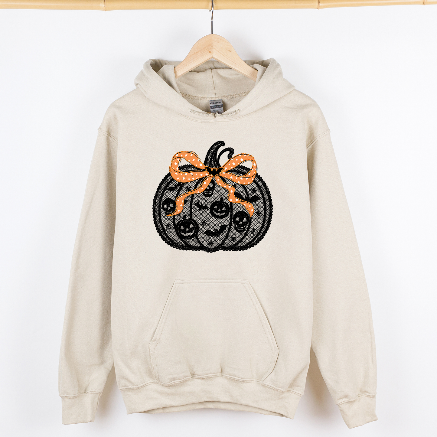 Halloween Pumpkin, Faux Lace, Coquette, Ribbon, Bows, Graphic Hoodie, Hooded Sweatshirt