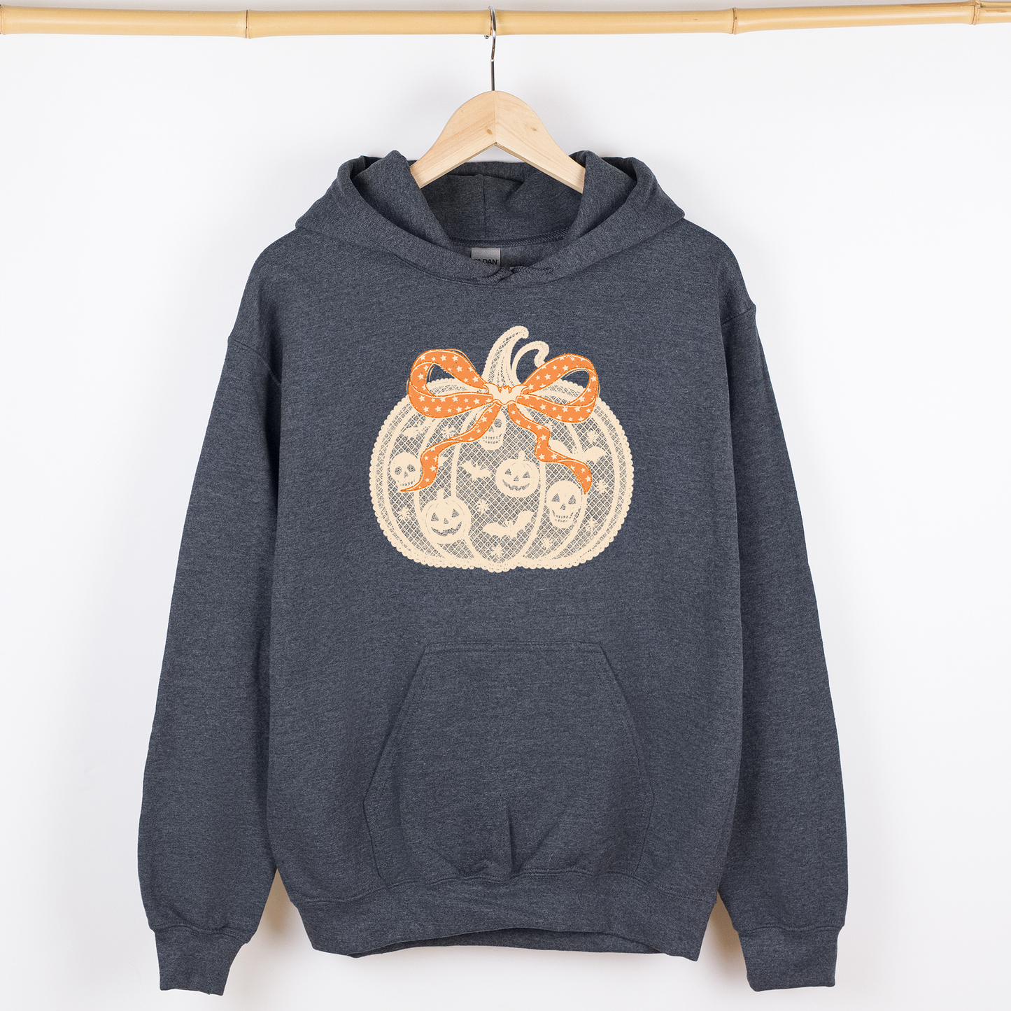 Halloween Pumpkin, Faux Lace, Coquette, Ribbon, Bows, Graphic Hoodie, Hooded Sweatshirt