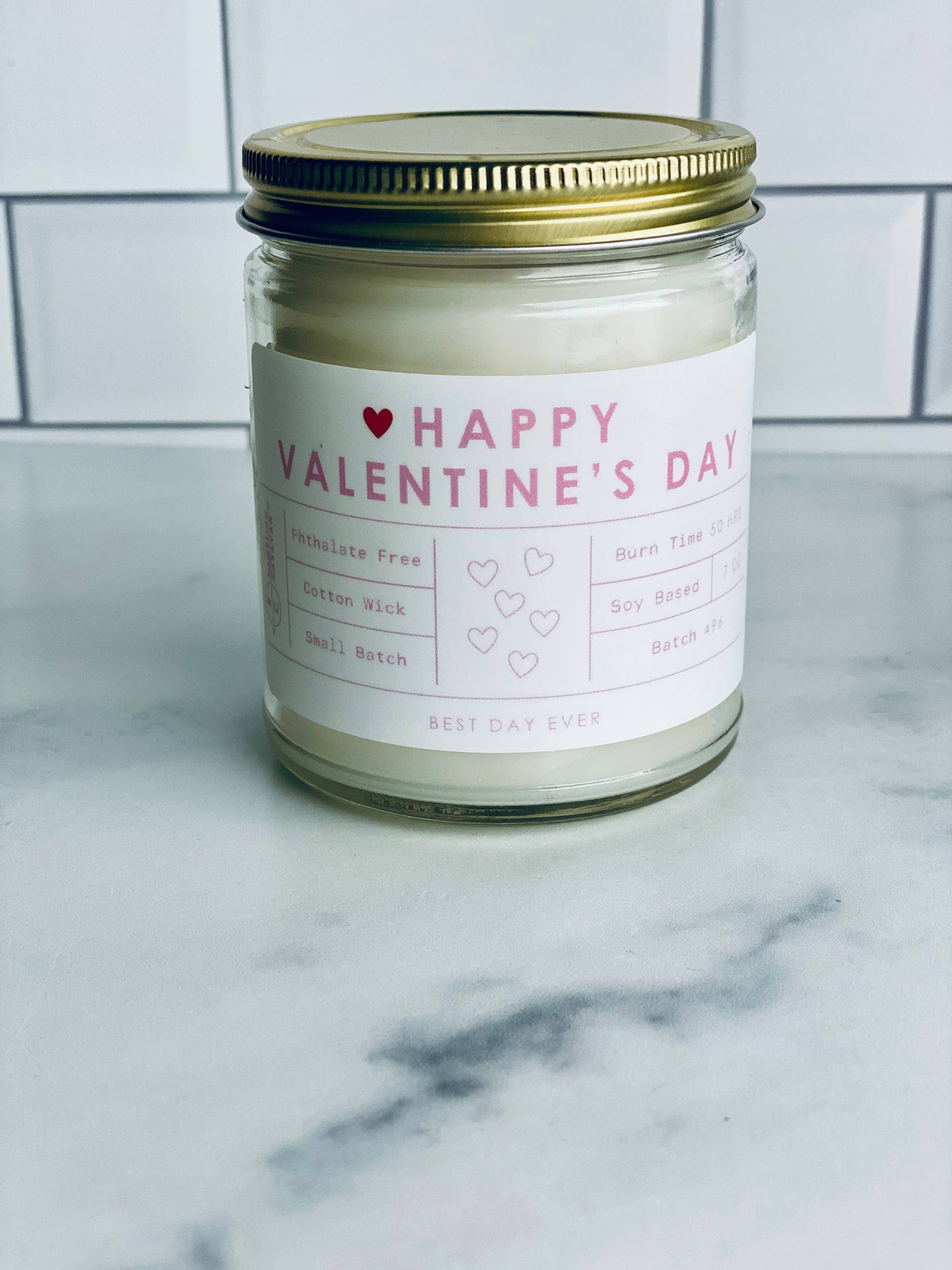 Happy Valentine's Day Candle: White w/pink / Clear / Bee's Paradise - Aaria Tees