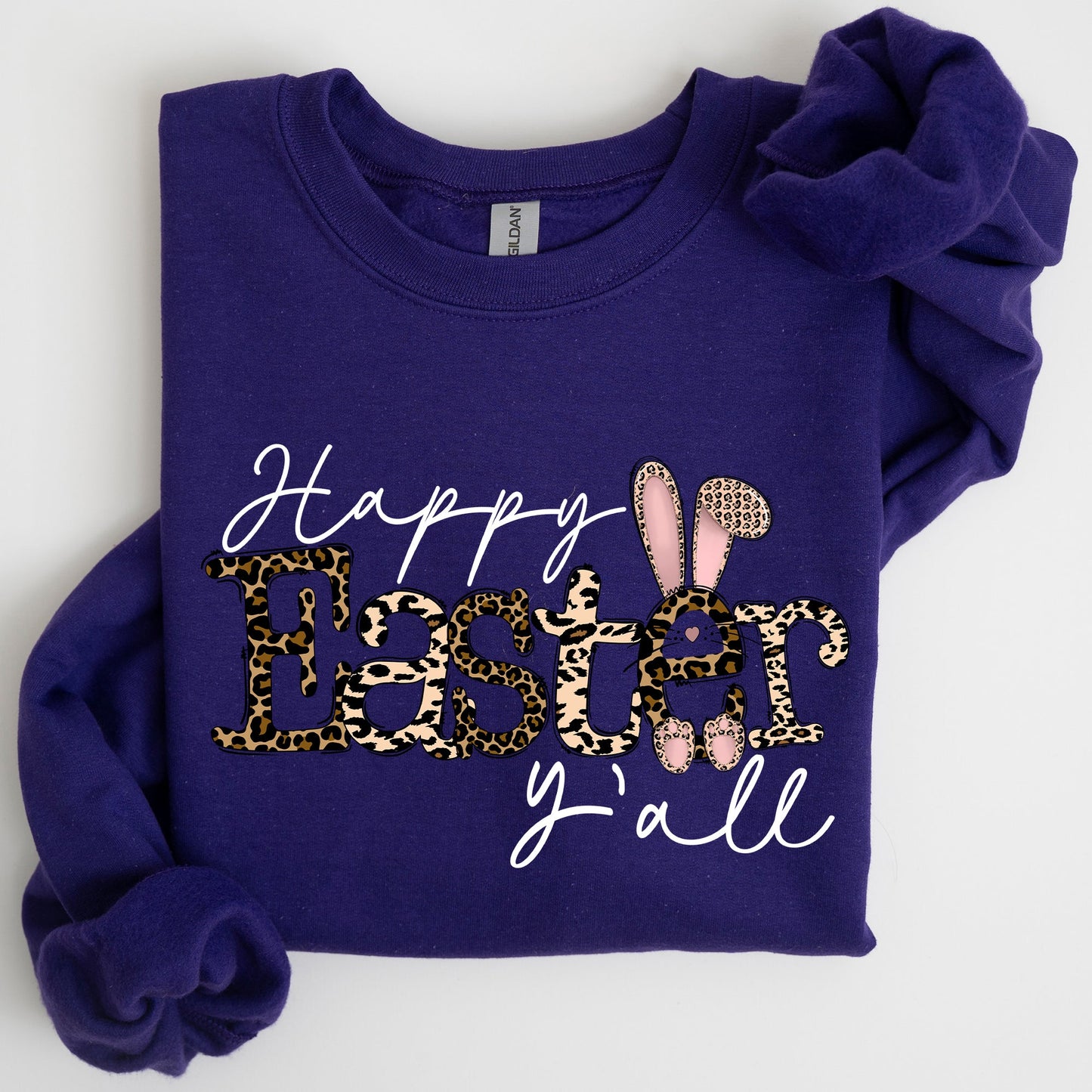 Happy Easter Y'all, Leopard Print, Rabbit Sweatshirt