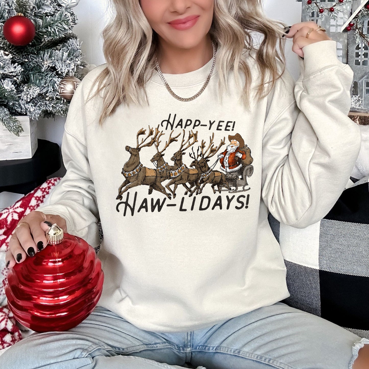 Happy Holidays Yee Haw Cowboy Christmas Sweatshirt