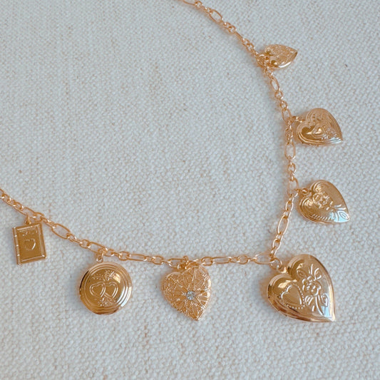 Heart Lockets Multi Charm Necklace - Aaria Tees