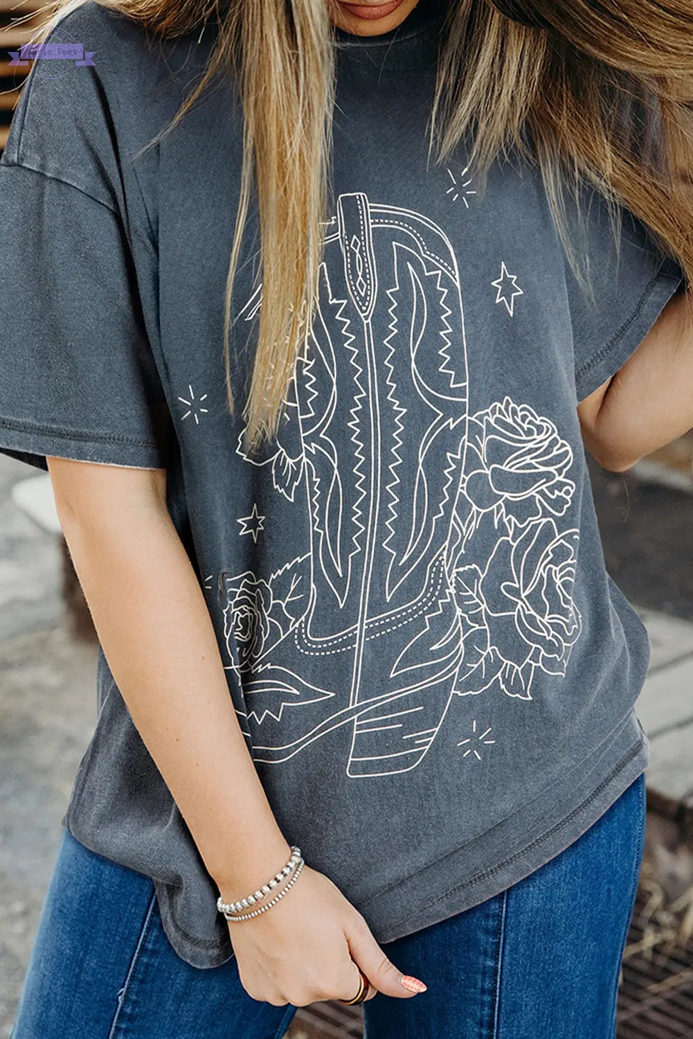 High-Rise Western Cowboy Boots Graphic Tee Aaria Tees