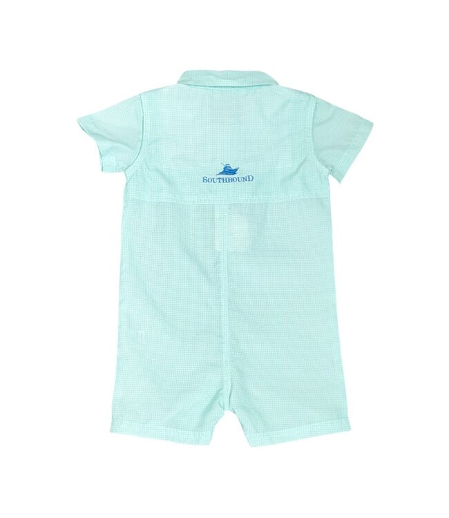 Performance Romper in Mini Beach Glass Gingham