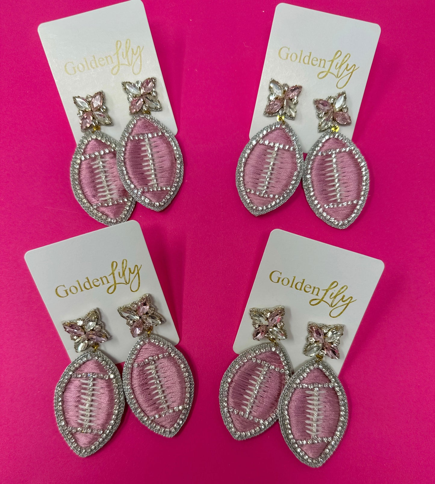 Game Day Football Dangle Earrings - Thread - Pink
