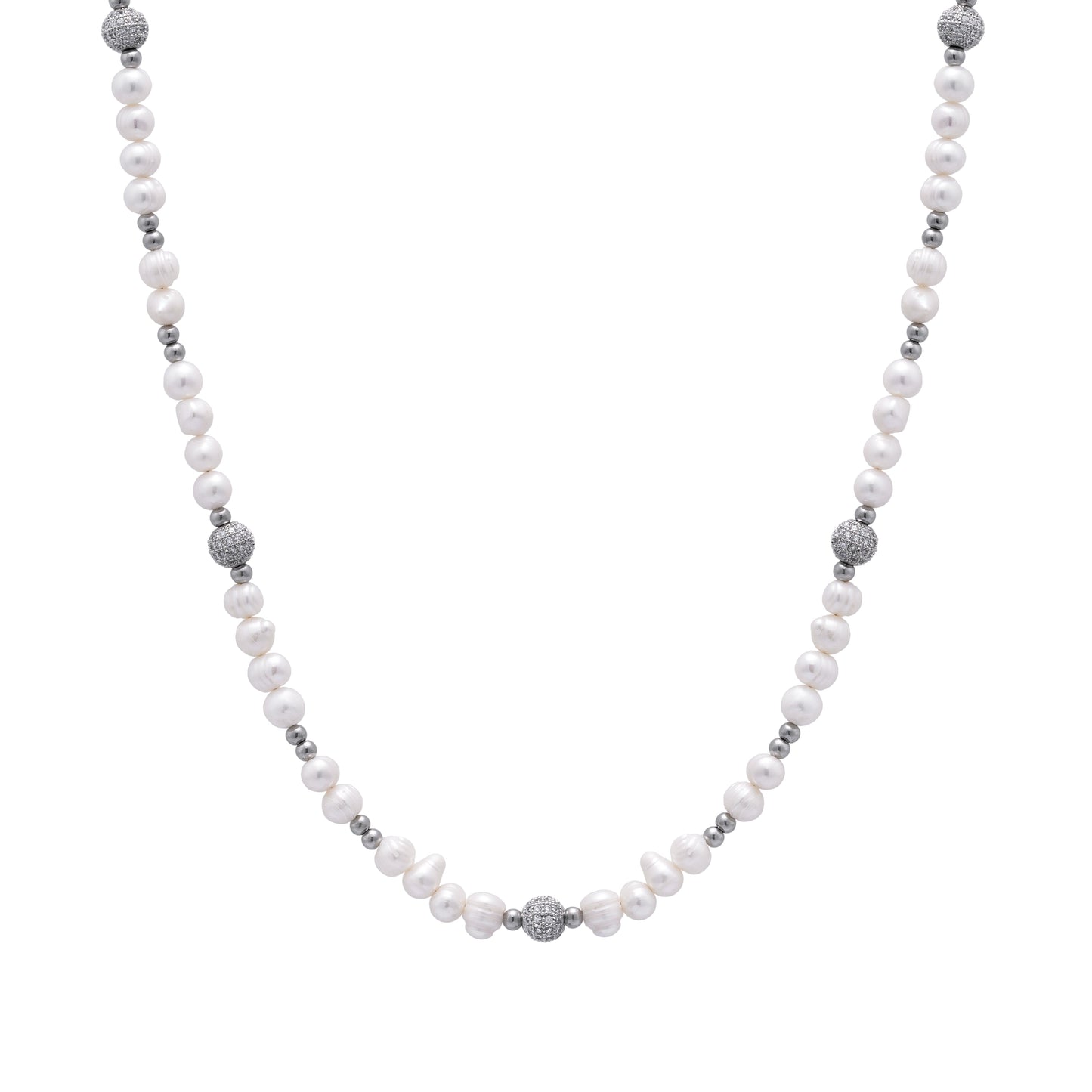 Iced Beaded Pearl Necklace (Silver) - Aaria Tees