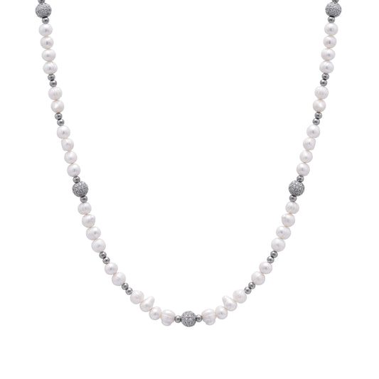 Iced Beaded Pearl Necklace (Silver) - Aaria Tees