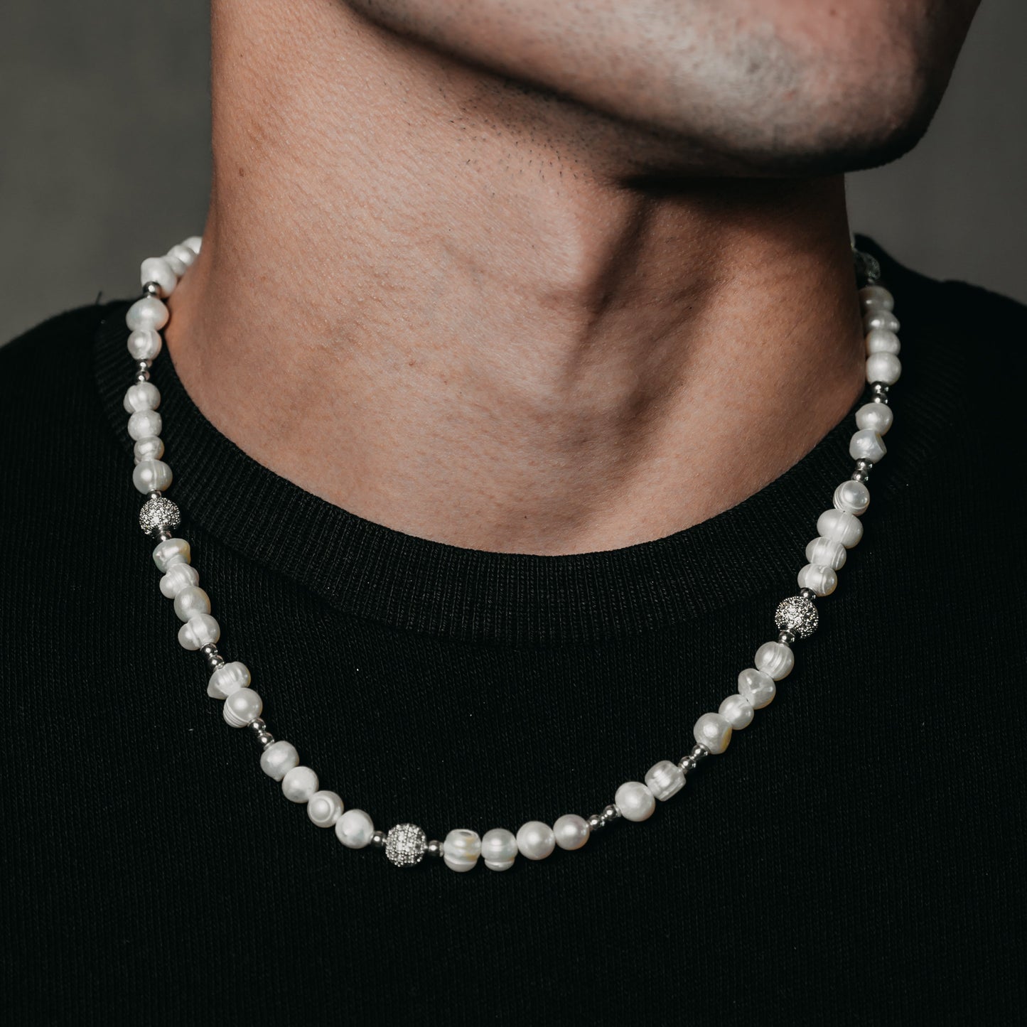 Iced Beaded Pearl Necklace (Silver) - Aaria Tees