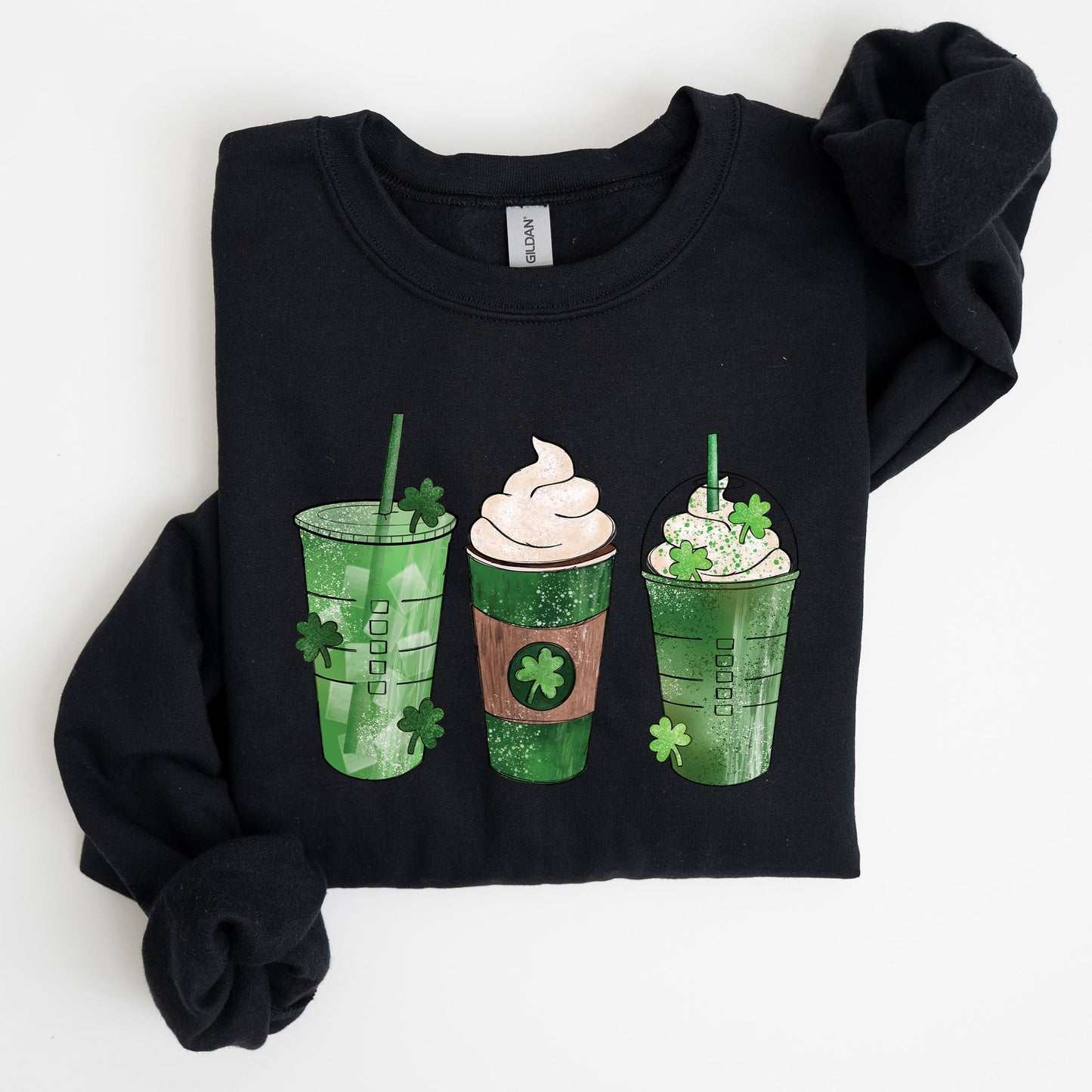 Iced Coffees, Shamrocks, St Patrick's Day Sweatshirt